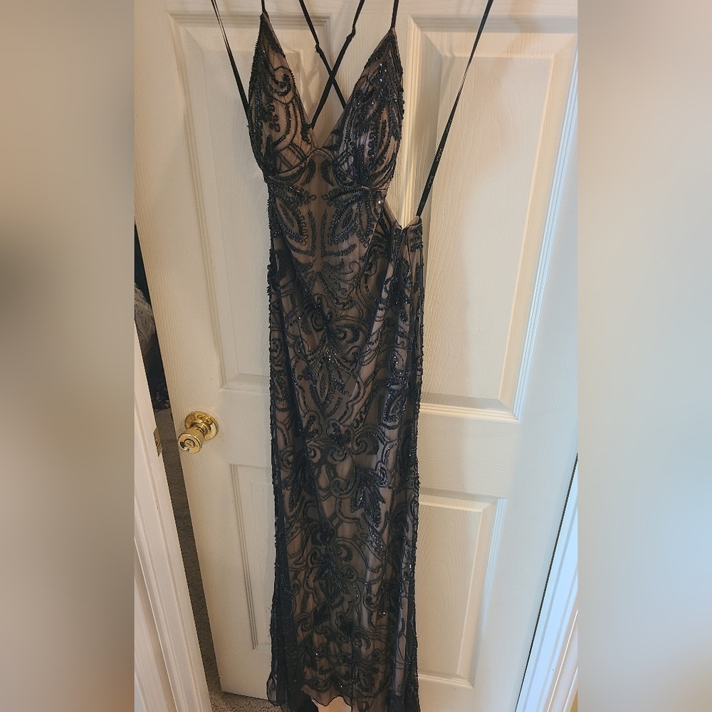 Black beaded prom dress